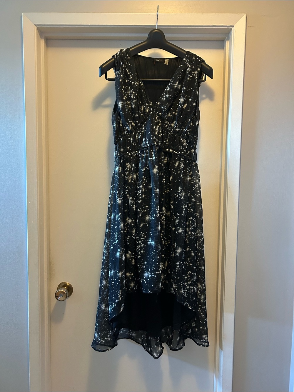 Dex Black Star-Print High-Low V-Neck Dress